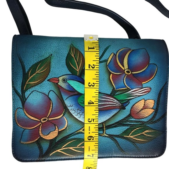 Anuschka NEVER USED Handpaint Leather Small Cross Body Bag Bird Blue - Picture 7 of 16